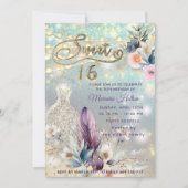 Koele boho bloemenglitter String lampjes schittere Kaart (Voorkant)