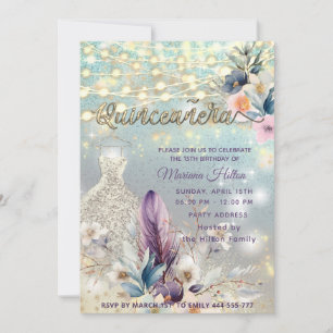 Koele boho bloemenglitter String lampjes schittere Kaart