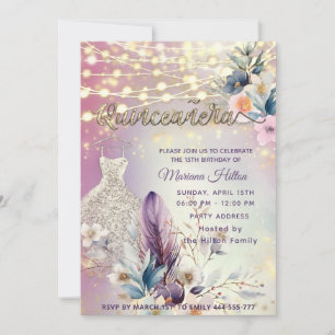 Koele boho bloemenglitter String lampjes schittere Kaart
