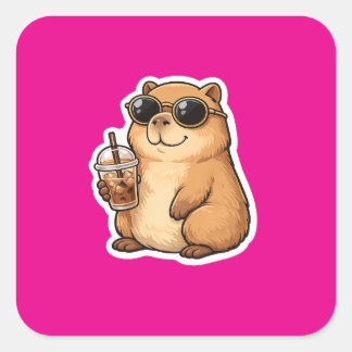 Koele Capybara Koffie Sticker | Schattig Grappig D