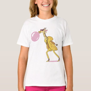 Koele Cartoon Giraffe in bontjas met Bubblegum T-shirt