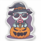 Koele Cartoon Panda zat op pompoen Sticker (Voorkant)