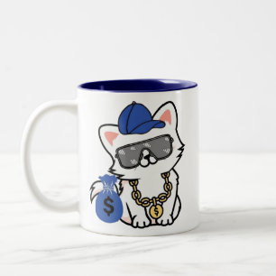 Koele Cash Cat Cartoon Tweekleurige Koffiemok