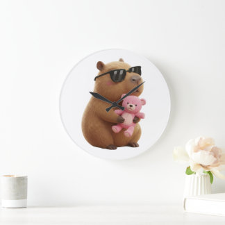 Koele Chill Capybara met Roze Teddybeer Grote Klok