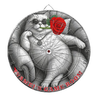 Koele dikke kat met rode roos vintage schets kunst dartbord