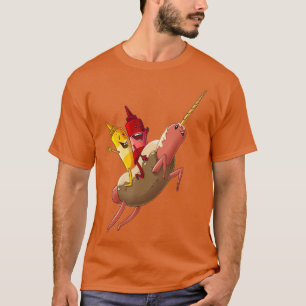 Koele eenhoorn hotdog grappig gehoornde paard eten t-shirt