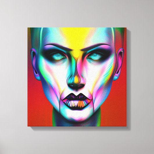 Koele en griezelige kleurrijke androgyne robot canvas afdruk (Voorkant)