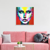 Koele en griezelige kleurrijke androgyne robot canvas afdruk (Insitu (Woonkamer))