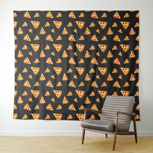 Koele en leuke pizza plakjes patroon donkergrijs wandkleed (In Situ (horizontaal))