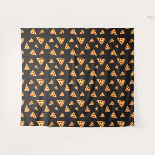 Koele en leuke pizza plakjes patroon donkergrijs wandkleed (Voorkant (horizontaal))