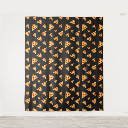 Koele en leuke pizza plakjes patroon donkergrijs wandkleed (Voorkant)