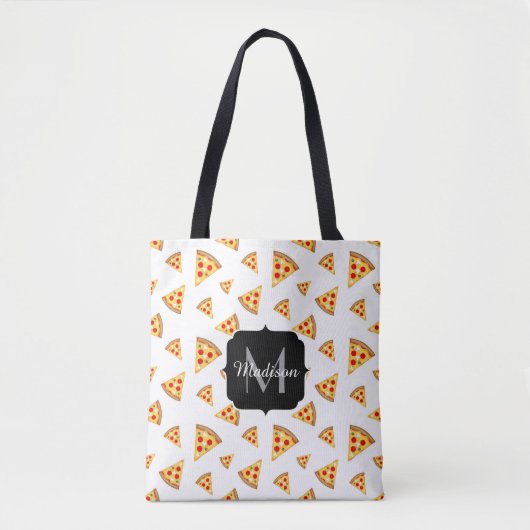 Koele en leuke pizza plakjes patroon Monogram wit Draagtas (Voorkant)