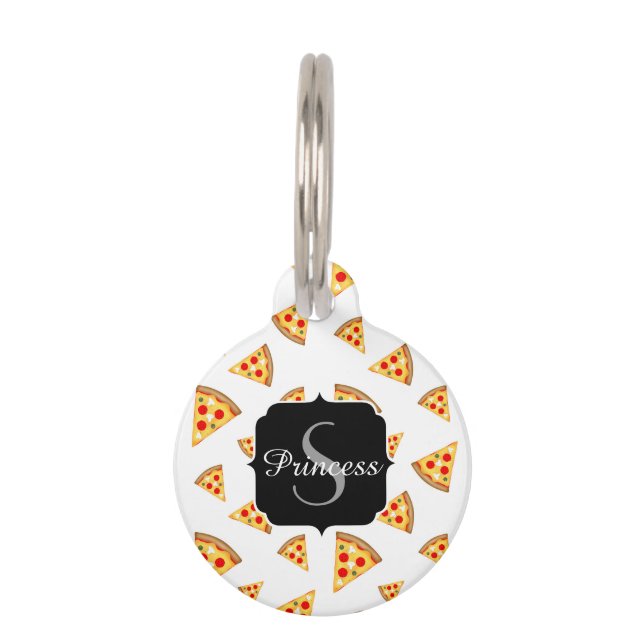 Koele en leuke pizza plakjes patroon Monogram wit Huisdierpenning (Voorkant)