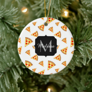 Koele en leuke pizza plakjes patroon Monogram wit Keramisch Ornament