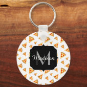 Koele en leuke pizza plakjes patroon Monogram wit Sleutelhanger (Achterkant)
