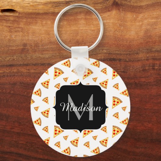 Koele en leuke pizza plakjes patroon Monogram wit Sleutelhanger (Achterkant)