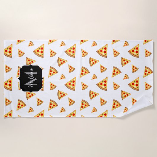 Koele en leuke pizza plakjes patroon Monogram wit Strandlaken (Voorkant)