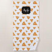 Koele en leuke pizza plakjes patroon Monogram wit Strandlaken (Voorkant)