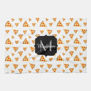 Koele en leuke pizza plakjes patroon Monogram wit Theedoek