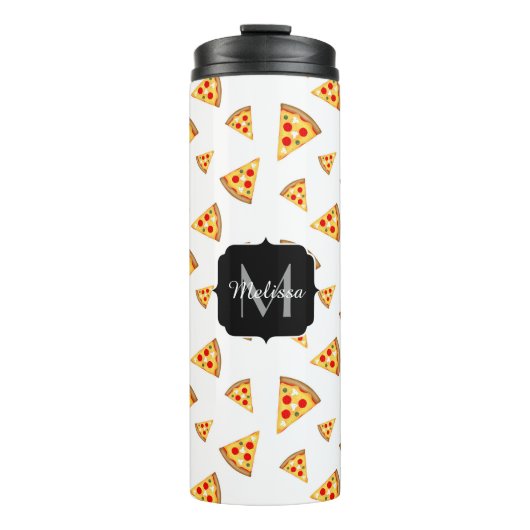 Koele en leuke pizza plakjes patroon Monogram wit Thermosbeker (Voorkant)