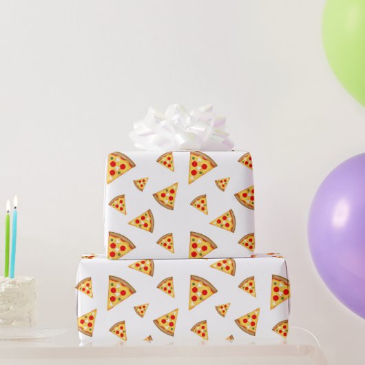 Koele en leuke pizza plakjes patroon op wit cadeaupapier (Feestgeschenken)