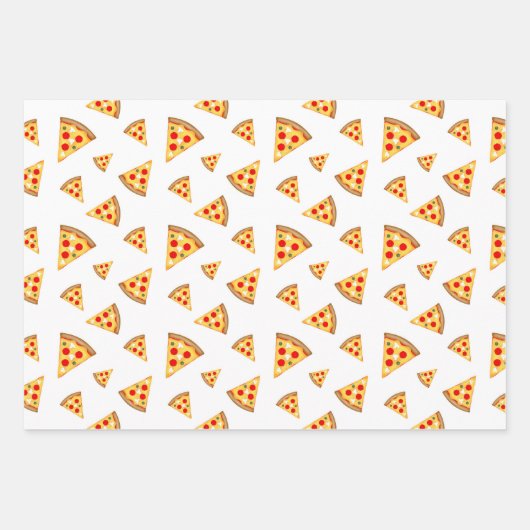 Koele en leuke pizza plakjes patroon op wit inpakpapier vel (Voorkant 3)