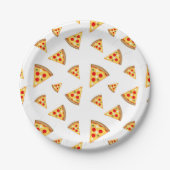 Koele en leuke pizza plakjes patroon op wit papieren bordje (Voorkant)