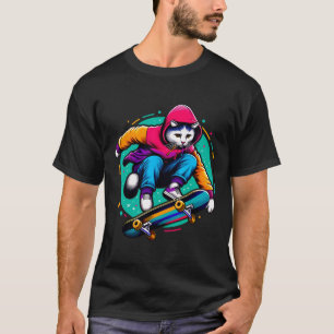Koele funky kat skeelerende kattenliefhebber Illus T-shirt