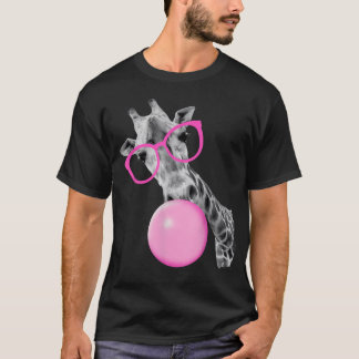Koele Giraf Blaast Bubbel Met Roze Bril T-shirt