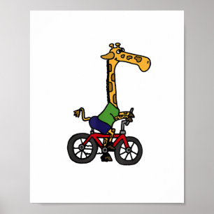 Koele giraffe rijdt op een fiets poster