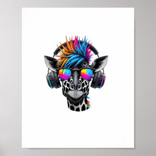 Koele Giraffe Zonnebril Koptelefoon Giraffen Poster