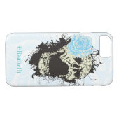 Koele gotische schedel en aquablauw roos Case-Mate iPhone case (Achterkant (Horizontaal))