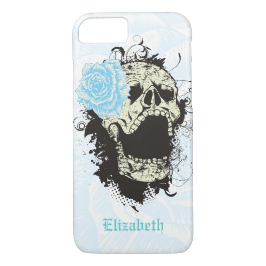 Koele gotische schedel en aquablauw roos Case-Mate iPhone case (Achterkant)