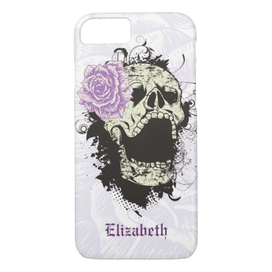 Koele gotische schedel en paarse roos Case-Mate iPhone case (Achterkant)