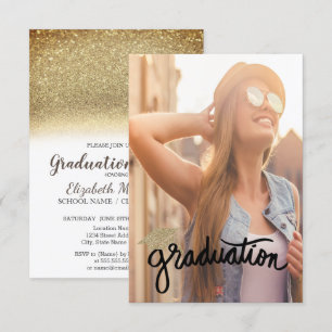 Koele Gouden Glitter Hoed, Foto Afstuderen Kaart