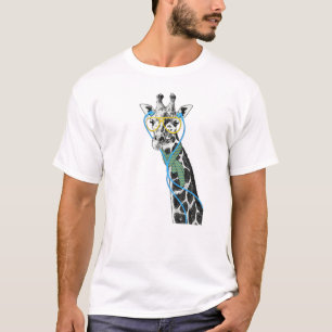 Koele grappige trendy giraf met glazen, t-shirt