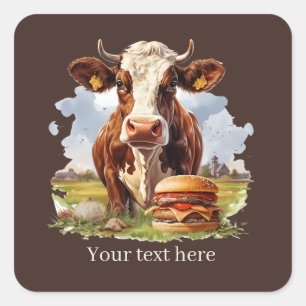 Koele hamburger koe aanpasbaar vierkante sticker