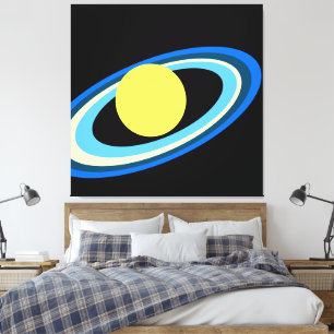 Koele Heldere Gele Saturn Blauwe Witte Groene Ring Canvas Afdruk