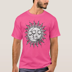 Koele Hemelse Zon en Halve Maan Astronomie Aster T-shirt