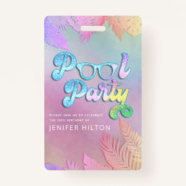 Koele holografische tropische bladeren script pool badge