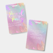 Koele holografische tropische bladeren script pool badge (Front & Back)