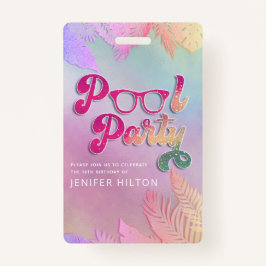 Koele holografische tropische bladeren script pool badge