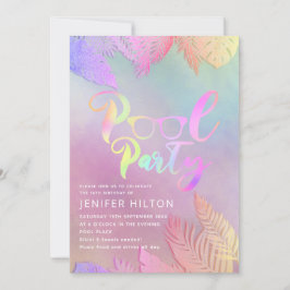 Koele holografische tropische bladeren script pool kaart