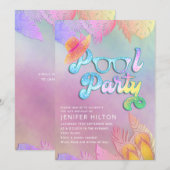 Koele holografische tropische bladeren script pool kaart (Voorkant / Achterkant)