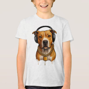 Koele hond met hoofdtelefoon en gouden ketting - U Tri-Blend Shirt