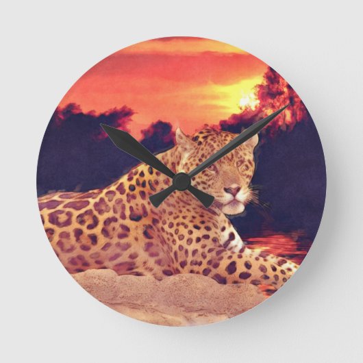 Koele Jaguar bij Tikal Big Cat Wildlife Wall Clock Ronde Klok (Voorkant)