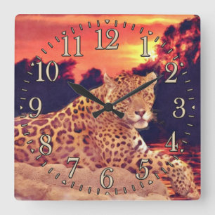 Koele Jaguar bij Tikal Big Cat Wildlife Wall Clock Vierkante Klok