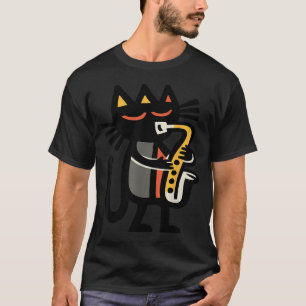 Koele Jazzkat Saxofoon spelend Funny Music T-shirt
