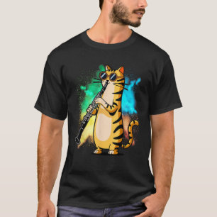 Koele Kat die Klarinet Speelt Design Hippy Hipster T-shirt
