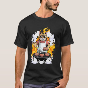 Koele Kat Grilt Burgers BBQ Meester Kat Kookfeest T-shirt